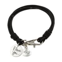 Fashion Zinc Alloy Bracelets, with PU Leather Cord, platinum color plated, with letter pattern & for man, black Approx 8.6 Inch 