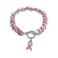 Enamel Zinc Alloy Bracelets, with Nylon Cord, platinum color plated, Unisex & twist oval chain, pink Approx 7.8 