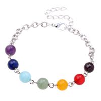 Gemstone Bracelets, with Zinc Alloy, with 5cm extender chain, Round, platinum color plated, Unisex Approx 7 Inch 