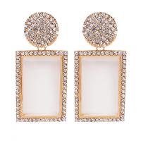 Glass Zinc Alloy Earring, with Glass, Rectangle, plated, for woman & with rhinestone 