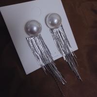 Zinc Alloy Tassel Earring, with ABS Plastic Pearl, silver color plated, Korean style & for woman, 8mm 