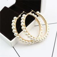 Zinc Alloy Leverback Earring, with ABS Plastic Pearl, gold color plated, Korean style & for woman 6mm,48mm 