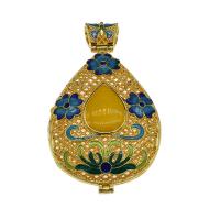 Brass Floating Locket Pendant, with Crystal, gold color plated, enamel & hollow Approx 