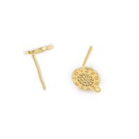 Brass Earring Stud Component, gold color plated, DIY & with loop & micro pave cubic zirconia 