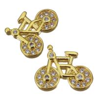 Fornituras de Metal para Joyería, Bicicleta, chapado en color dorado, micro arcilla de zirconia cúbica, 11x9x2mm, Vendido por UD