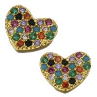 Brass Jewelry Finding, Heart, gold color plated, micro pave cubic zirconia 