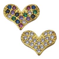 Composants de bijoux en laiton, coeur, Placage de couleur d'or, pavé de micro zircon, plus de couleurs à choisir Vendu par PC
