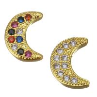 Brass Jewelry Finding, Moon, gold color plated, micro pave cubic zirconia 