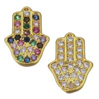 Brass Jewelry Finding, Hamsa, gold color plated, micro pave cubic zirconia 