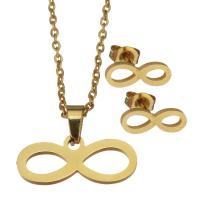 Fashion Stainless Steel Jewelry Sets, Stud Earring & necklace, Infinity, gold color plated, oval chain & for woman .5mm 