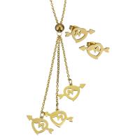 Fashion Stainless Steel Jewelry Sets, Stud Earring & necklace, gold color plated, oval chain & for woman 1.5mm 