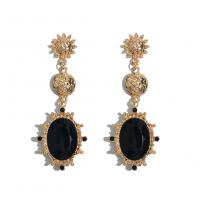Brass Drop Earring, with Crystal, gold color plated, fashion jewelry & for woman, black, 87*30mm 