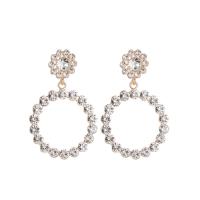 Zinc Alloy Rhinestone Drop Earring, with ABS Plastic Pearl, stainless steel post pin, Donut, plated & for woman & with rhinestone, 49*70mm 