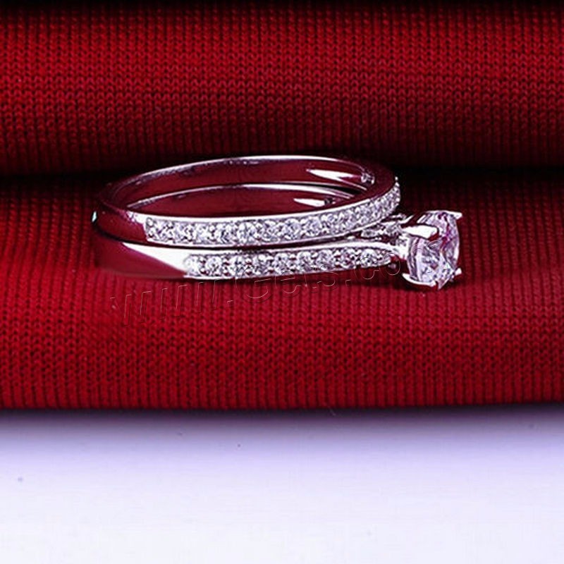 Brass Couple Ring, platinum plated, different size for choice & micro pave cubic zirconia & for couple, Sold By Pair