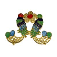 Enamel Brass Connector, Parrot, gold color plated, 2/4 loop, multi-colored Approx 2.4mm 