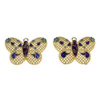 Латунные Подвески в форме животного, Латунь, бабочка, плакирован золотом, эмаль & отверстие, голубой отверстие:Приблизительно 3mm, продается PC