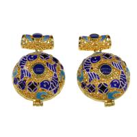 Brass Floating Locket Pendant, gold color plated, enamel & hollow, blue Approx 6.2mm 
