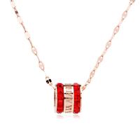 Stainless Steel Jewelry Necklace, with 65mm extender chain, rose gold color plated, wave chain & for woman & with rhinestone 9mm Approx 15.43 Inch 