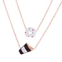 Stainless Steel Jewelry Necklace, with 65mm extender chain, rose gold color plated, rolo chain & for woman & with rhinestone Approx 16.92 Inch 