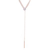 Stainless Steel Sweater Chain Necklace, with 60mm extender chain, plated, micro pave cubic zirconia & for woman 30mmuff0c11mmuff0c162mm Approx 24 Inch 