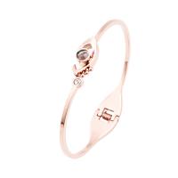 Stainless Steel Miniature Projection Bangle, with Glass, rose gold color plated, Unisex & with rhinestone Approx 7.16 Inch 