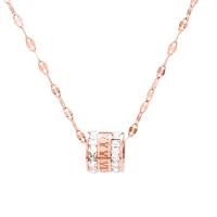 Stainless Steel Jewelry Necklace, with 65mm extender chain, rose gold color plated, wave chain & for woman & with rhinestone 9mm Approx 15.78 Inch 