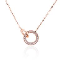 Stainless Steel Jewelry Necklace, with 65mm extender chain, rose gold color plated, oval chain & for woman & with rhinestone Approx 16.33 Inch 