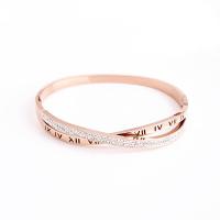 Stainless Steel Bangle, rose gold color plated, for woman & with rhinestone Approx 7.16 Inch 