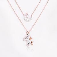 Stainless Steel Jewelry Necklace, with 65mm extender chain, rose gold color plated, Double Layer & for woman & with rhinestone Approx 17.32 Inch 