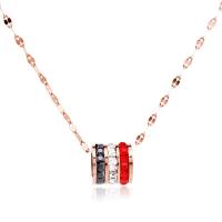 Stainless Steel Jewelry Necklace, with 65mm extender chain, rose gold color plated, for woman & with rhinestone, 9mm Approx 15.43 Inch 