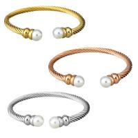 Stainless Steel Cuff Bangle, with Glass Pearl, plated, fashion jewelry & for woman 0c5.5mmuff0c 