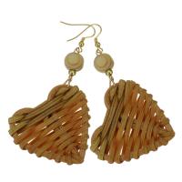 Rattan Earring, Stainless Steel, with Rattan, Heart, gold color plated, fashion jewelry & woven pattern & for woman, 77mm 