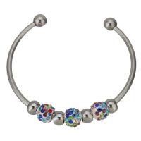Stainless Steel Ball End Cuff Bangle, with Rhinestone Clay Pave, fashion jewelry & for woman, original color 3mm 