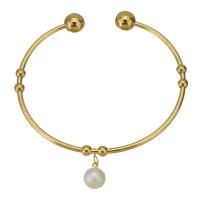 Stainless Steel Cuff Bangle, with Plastic Pearl, gold color plated, fashion jewelry & for woman 2mm 