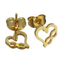 Stainless Steel Stud Earring, Heart, gold color plated, fashion jewelry & for woman 