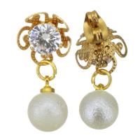 Stainless Steel Drop Earring, with Glass & Plastic Pearl, gold color plated, fashion jewelry & for woman, 22mm 