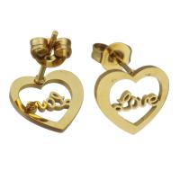 Stainless Steel Stud Earring, Heart, gold color plated, fashion jewelry & for woman 