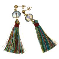 Stainless Steel Tassel Earring, with Cotton Thread, gold color plated, fashion jewelry & for woman, 67mm 