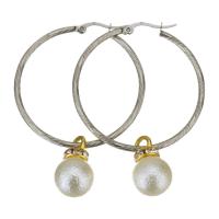 acier inoxydable boucle d'oreille leverback, avec perle de plastique, bijoux de mode & pour femme, couleur originale  Vendu par lot