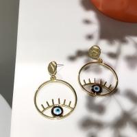Brass Drop Earring, gold color plated, evil eye pattern & for woman & hollow, 52*35mm 