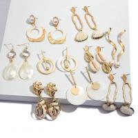 Brass Drop Earring, with Shell & Plastic Pearl, gold color plated & for woman, 50*13mm 