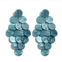 Brass Drop Earring, with Sequins, plated, fashion jewelry & for woman, blue, 60*31mm 