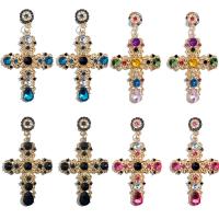 Rhinestone Brass Drop Earring, Cross, gold color plated, for woman & with rhinestone 70*30mm 