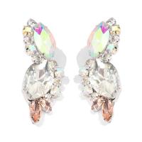 Zinc Alloy Rhinestone Drop Earring, with Crystal, silver color plated, for woman & with rhinestone, 72*25mm 