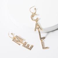 Zinc Alloy Asymmetric Earrings, with acrylic rhinestone, Alphabet Letter, plated, fashion jewelry & for woman 