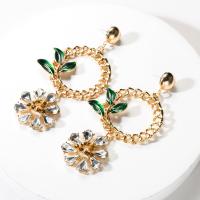Enamel Zinc Alloy Drop Earring, with acrylic rhinestone & enamel, plated, fashion jewelry & for woman, golden 