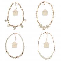 ABS Plastic Pearl Jewelry Set, Stud Earring & necklace, with Iron, with 3.15inch extender chain, plated & for woman Approx 18.11 Inch 