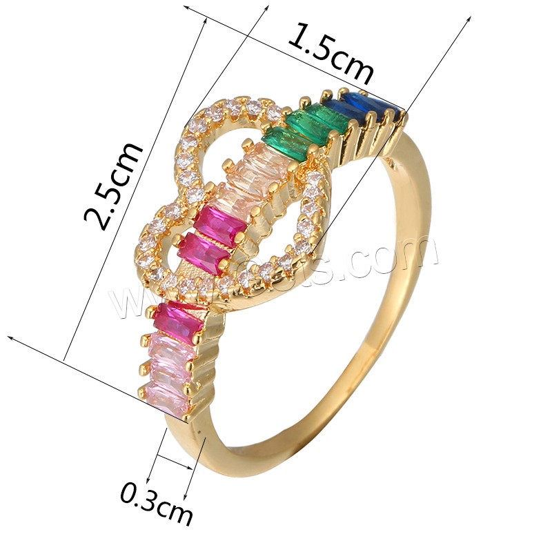 Цирконий Micro Pave Латунь палец кольцо, Другое покрытие, разный размер для выбора & инкрустированное микро кубического циркония & Женский, Много цветов для выбора, 3mm,25*15mm, продается PC