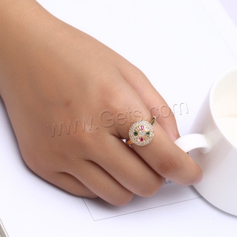 Zircon pavent l'anneau en laiton de doigt, Placage, normes différentes pour le choix & pavé de micro zircon & pour femme, plus de couleurs à choisir, 15*15mm, Vendu par PC