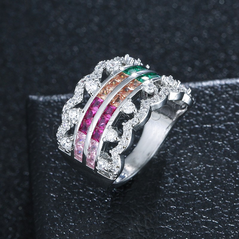 Befestigter Zirkonia Messingring Fingerring, Messing, plattiert, verschiedene Größen vorhanden & Micro pave Zirkonia & für Frau, keine, verkauft von PC